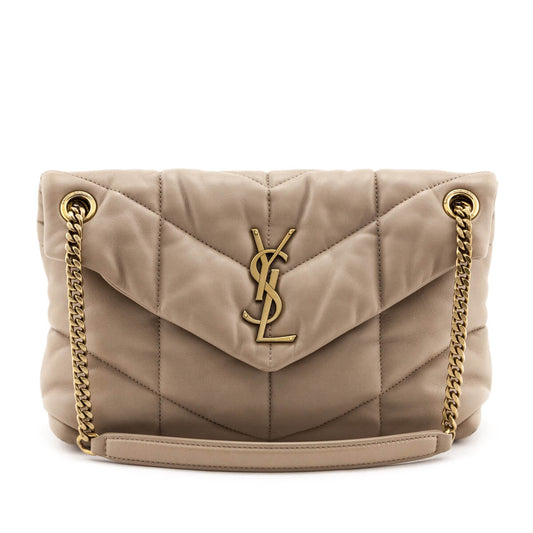 Luxury Saint Laurent Trending 2025 Beige Lambskin Quilted Small Loulou Puffer Satchel
