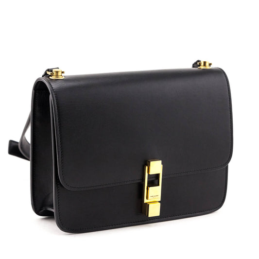 Luxury Saint Laurent Trending 2025 Black Box Calfskin Le Carre Shoulder Bag