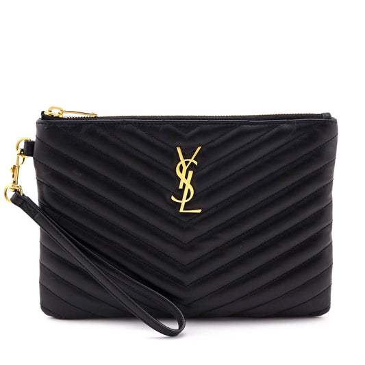 Luxury Saint Laurent Trending 2025 Black Calfskin Matelasse Cassandre Monogram A5 Pouch