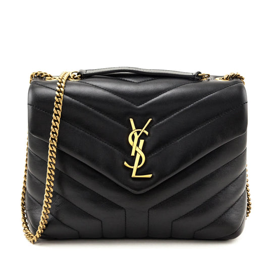 Luxury Saint Laurent Trending 2025 Black Calfskin Y Quilted Monogram Small Loulou Chain Satchel