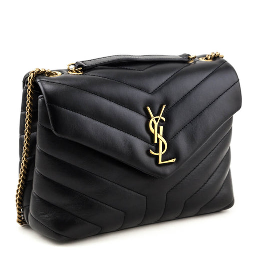 Luxury Saint Laurent Trending 2025 Black Calfskin Y Quilted Monogram Small Loulou Chain Satchel