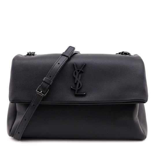 Luxury Saint Laurent Trending 2025 Black Grain De Poudre Medium West Hollywood Monogram Fold-Over Bag