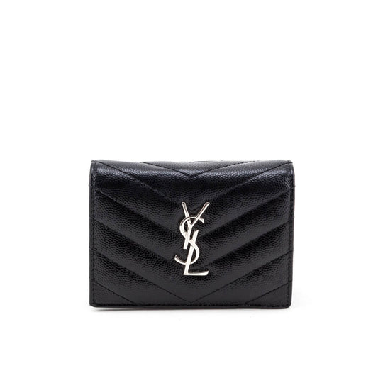 Luxury Saint Laurent Trending 2025 Black Grain De Poudre Monogram Card Case