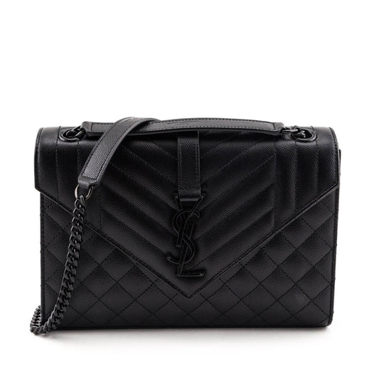 Luxury Saint Laurent Trending 2025 Black Grain de Poudre Mixed Matelasse Triquilt Medium Monogram Satchel
