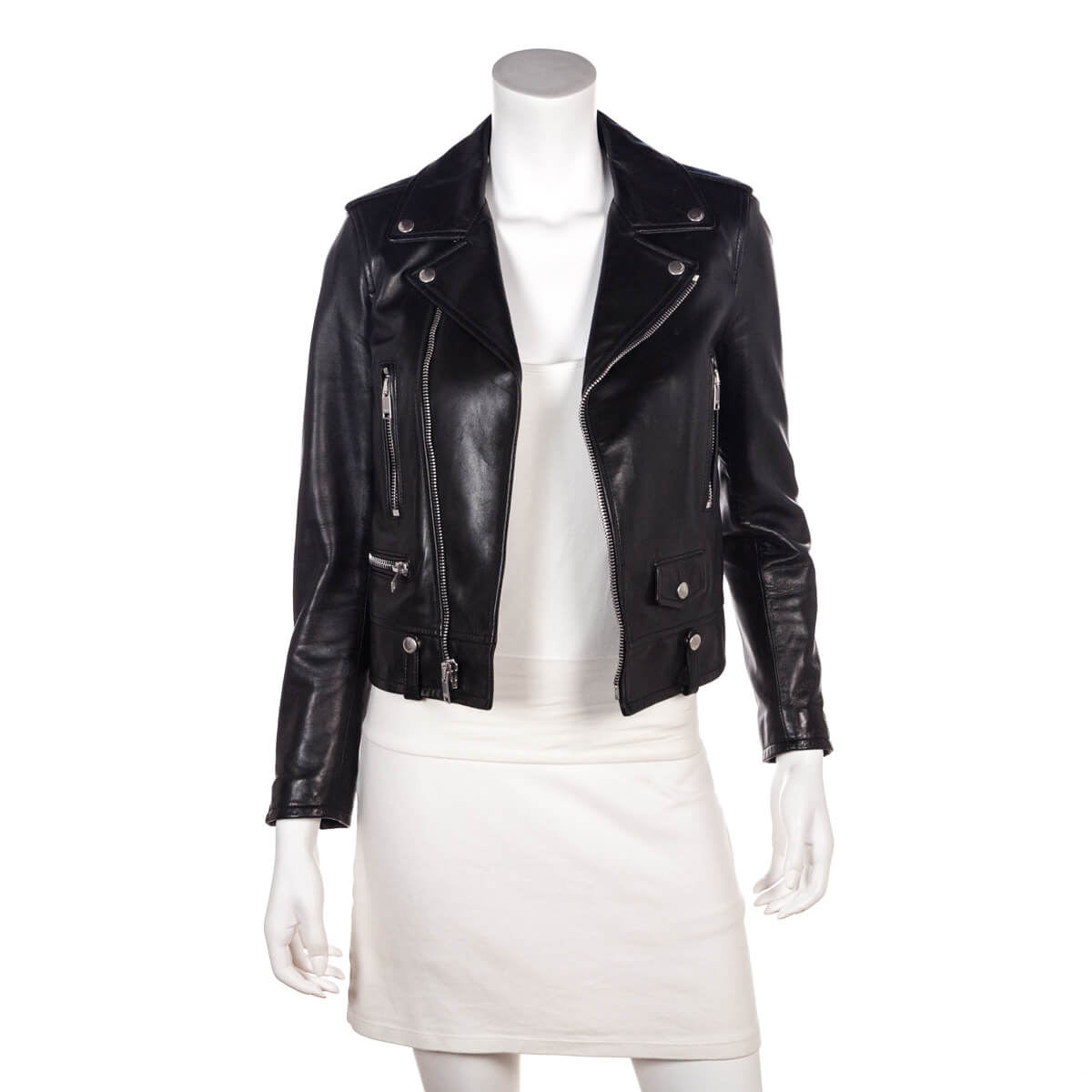 Luxury Saint Laurent Trending 2025 Black Lamb Leather Biker Jacket Size S | FR 38
