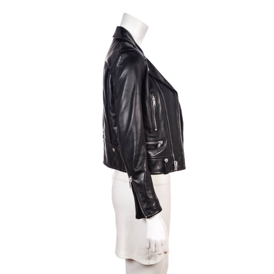 Luxury Saint Laurent Trending 2025 Black Lamb Leather Biker Jacket Size S | FR 38