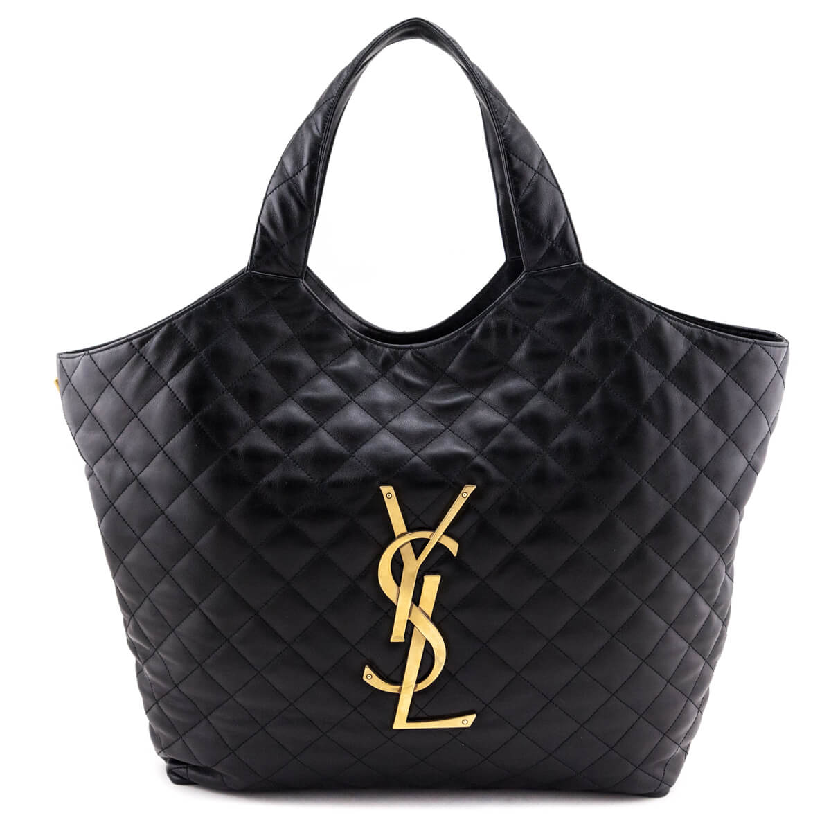 Luxury Saint Laurent Trending 2025 Black Lambskin Quilted Maxi Icare Shopping Tote