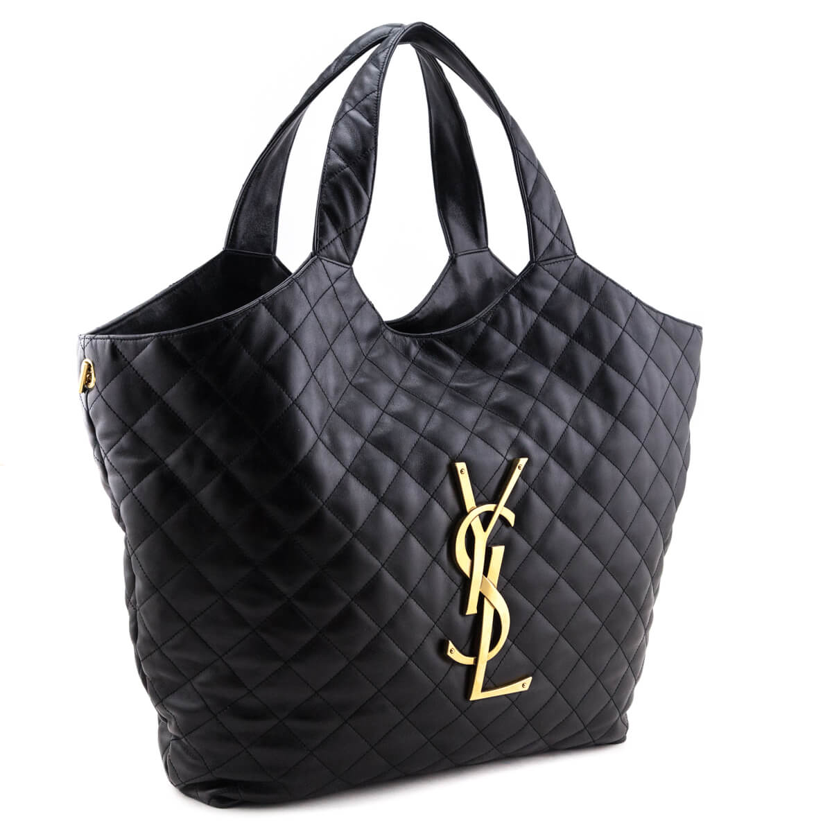 Luxury Saint Laurent Trending 2025 Black Lambskin Quilted Maxi Icare Shopping Tote