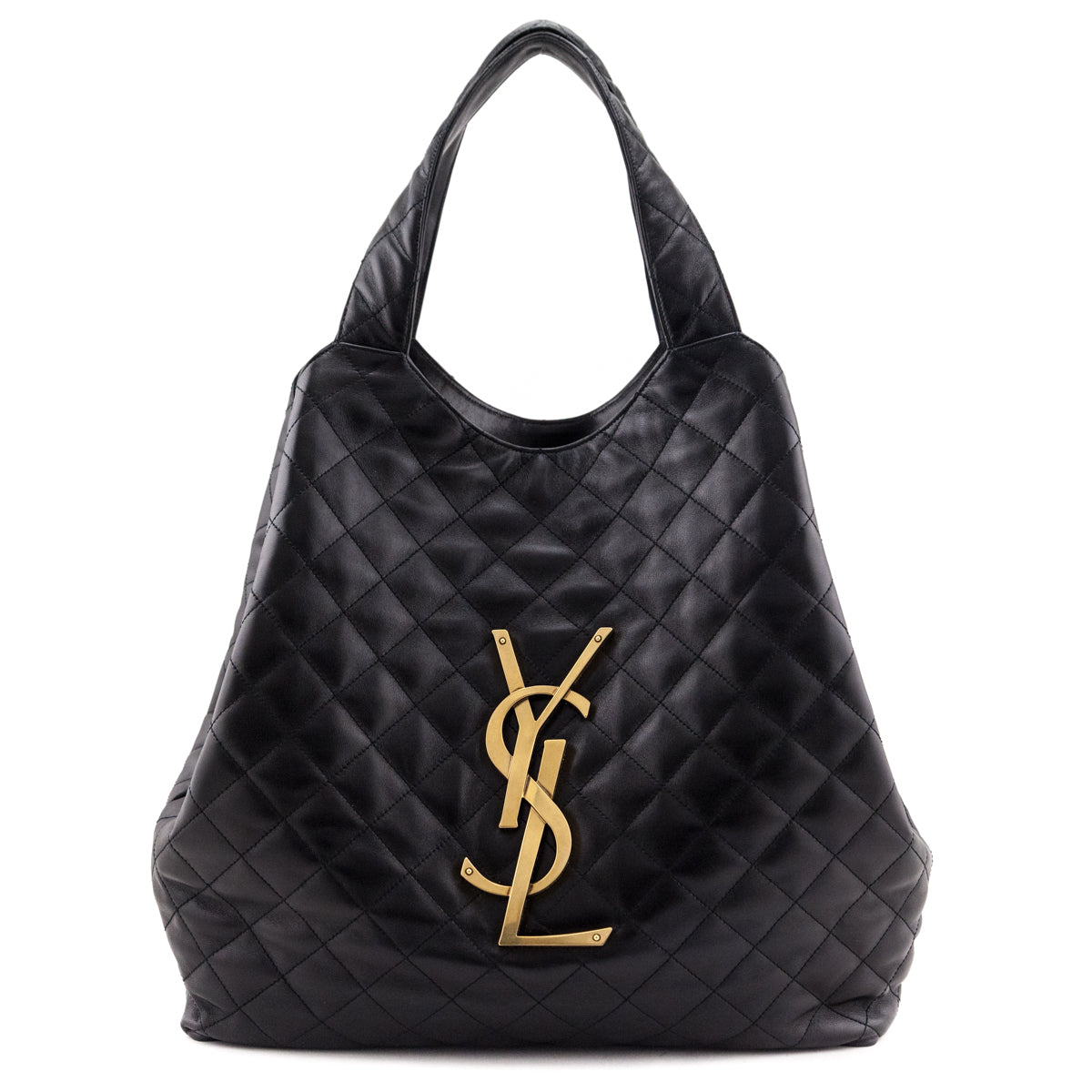 Luxury Saint Laurent Trending 2025 Black Lambskin Quilted Maxi Icare Shopping Tote