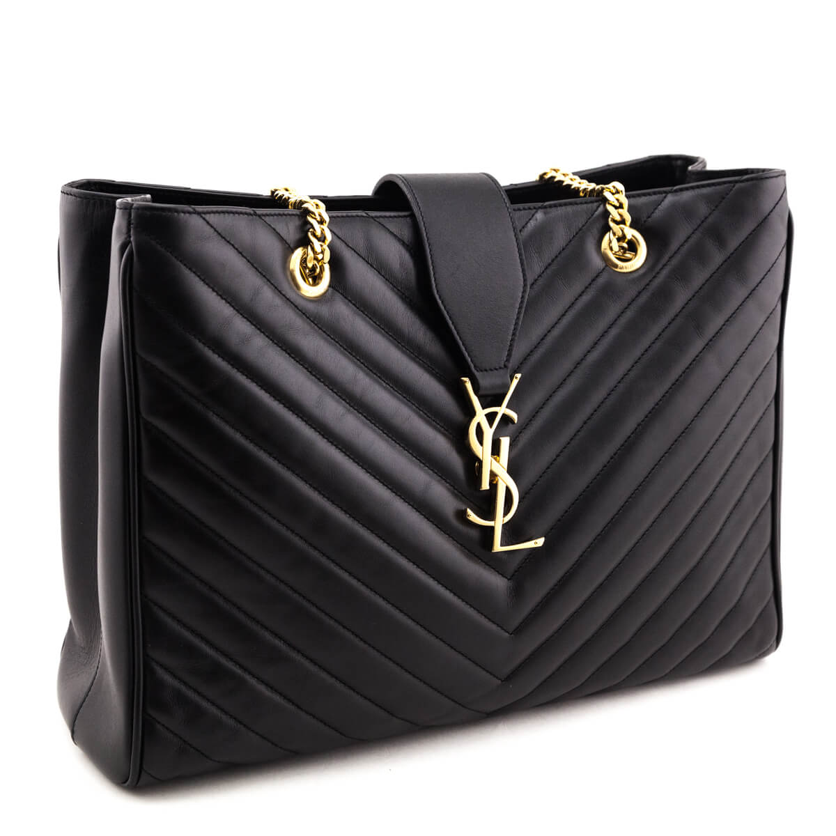 Luxury Saint Laurent Trending 2025 Black Matelasse Chevron Large Shopping Bag