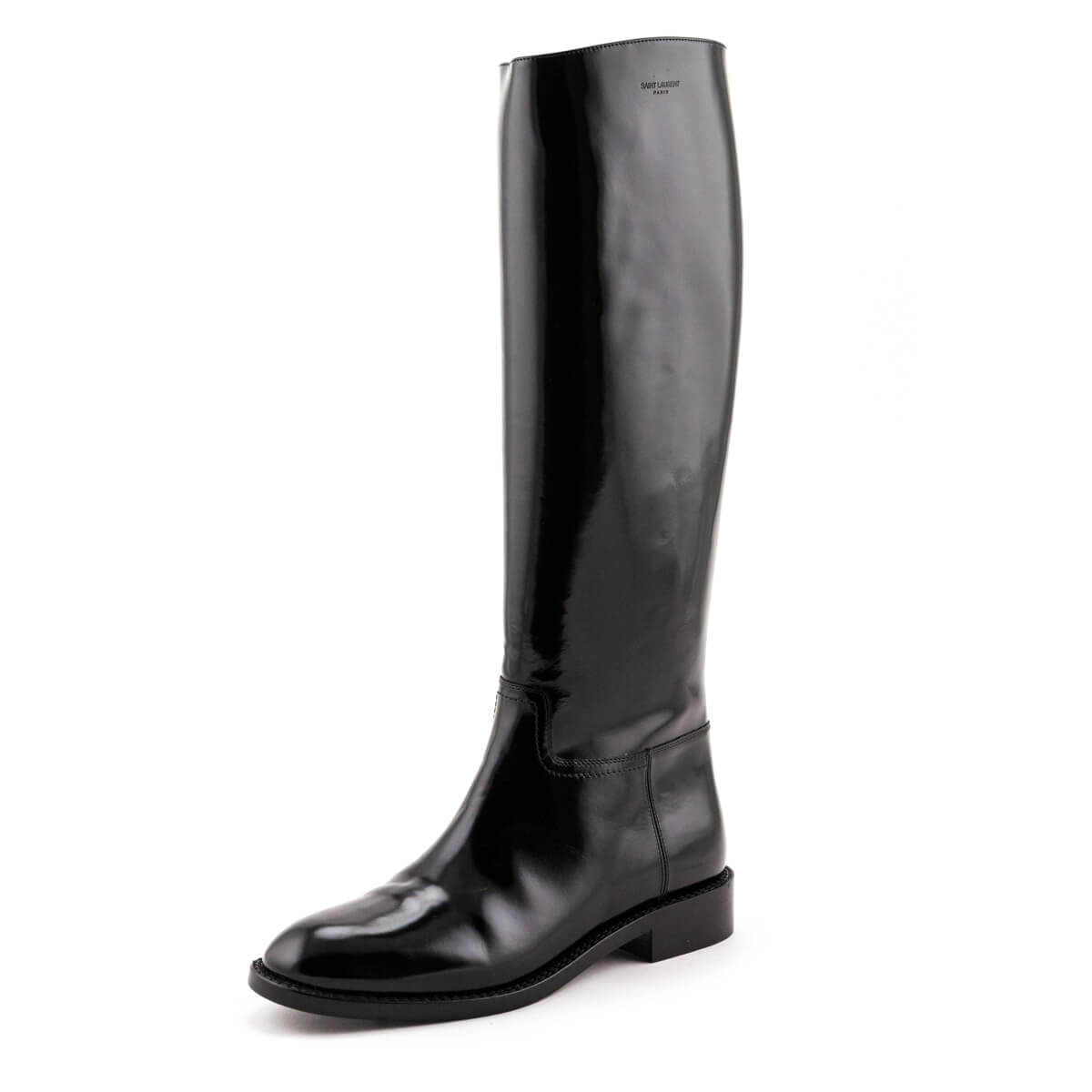 Luxury Saint Laurent Trending 2025 Black Patent Knee-High Riding Boots Size US 8.5 | EU 38.5