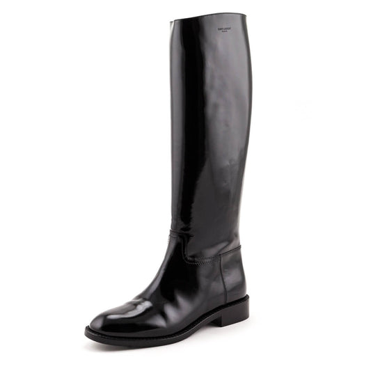 Luxury Saint Laurent Trending 2025 Black Patent Knee-High Riding Boots Size US 8.5 | EU 38.5