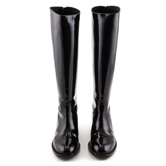 Luxury Saint Laurent Trending 2025 Black Patent Knee-High Riding Boots Size US 8.5 | EU 38.5
