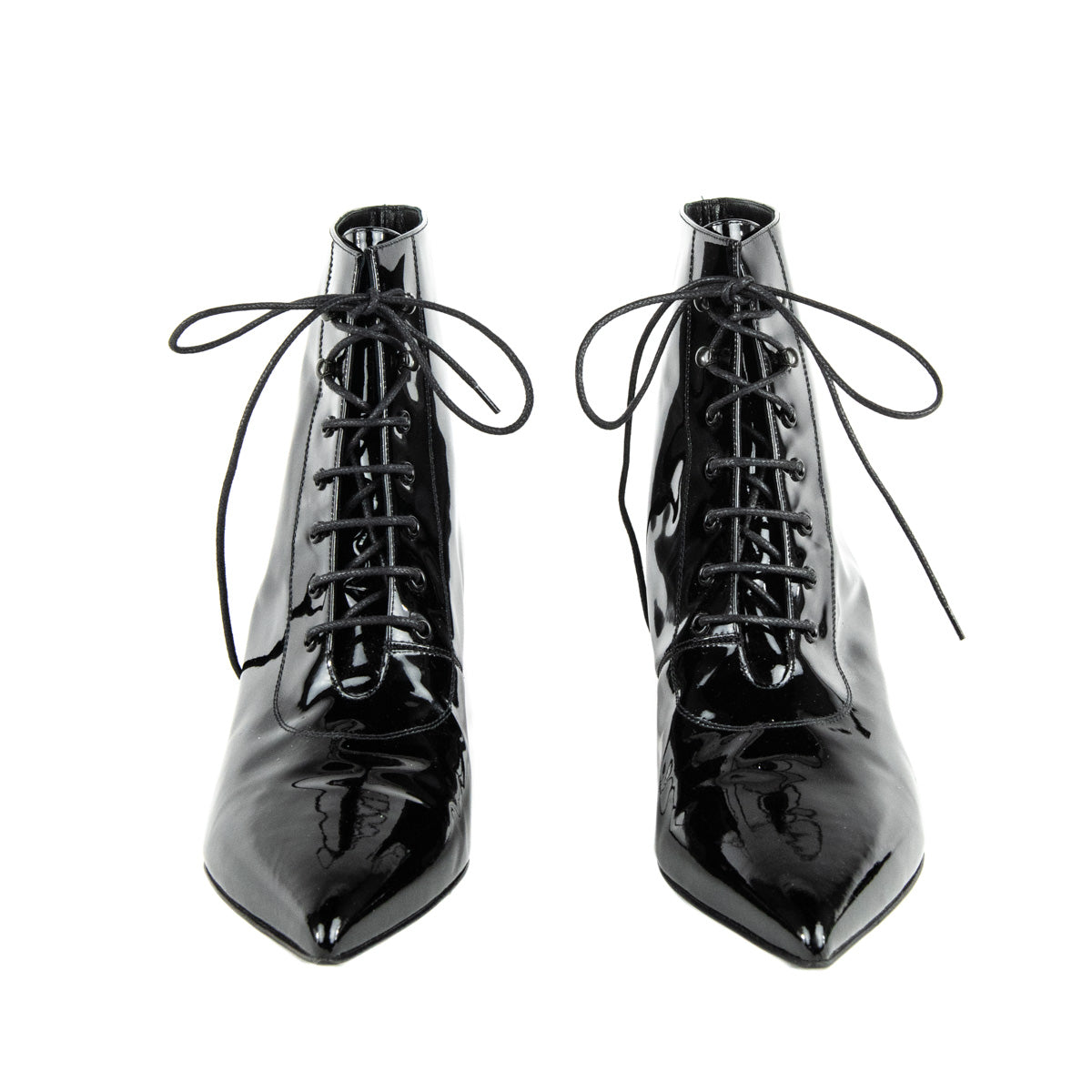 Luxury Saint Laurent Trending 2025 Black Patent Lace Up Ankle Boots Size US 11 | EU 41