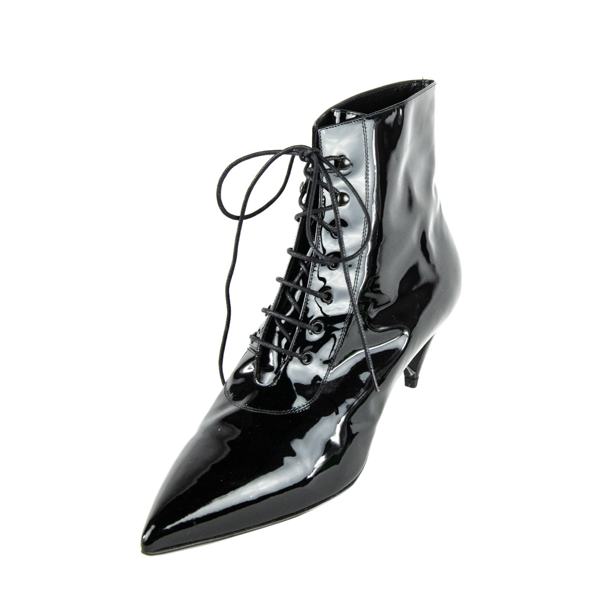 Luxury Saint Laurent Trending 2025 Black Patent Lace Up Ankle Boots Size US 11 | EU 41
