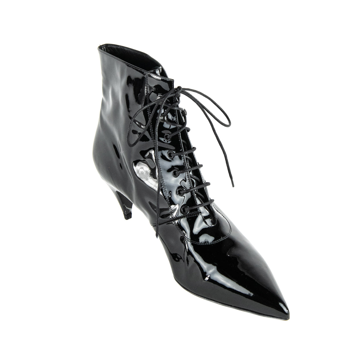 Luxury Saint Laurent Trending 2025 Black Patent Lace Up Ankle Boots Size US 11 | EU 41