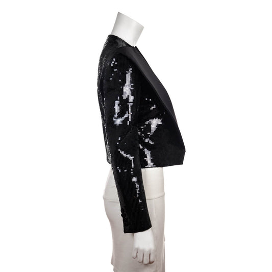 Luxury Saint Laurent Trending 2025 Black Satin & Sequin Jacket Size M | FR 38