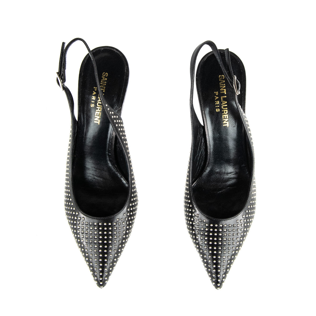 Luxury Saint Laurent Trending 2025 Black Paril Studded Slingback 90 Pumps Size US 7 | EU 37