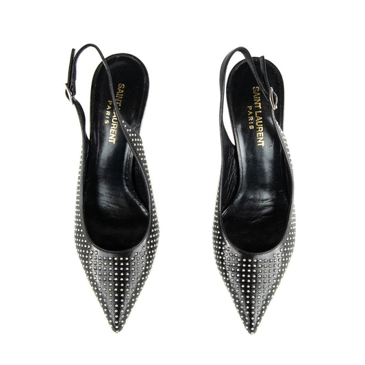 Luxury Saint Laurent Trending 2025 Black Paril Studded Slingback 90 Pumps Size US 7 | EU 37