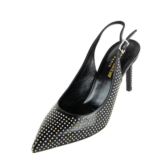 Luxury Saint Laurent Trending 2025 Black Paril Studded Slingback 90 Pumps Size US 7 | EU 37