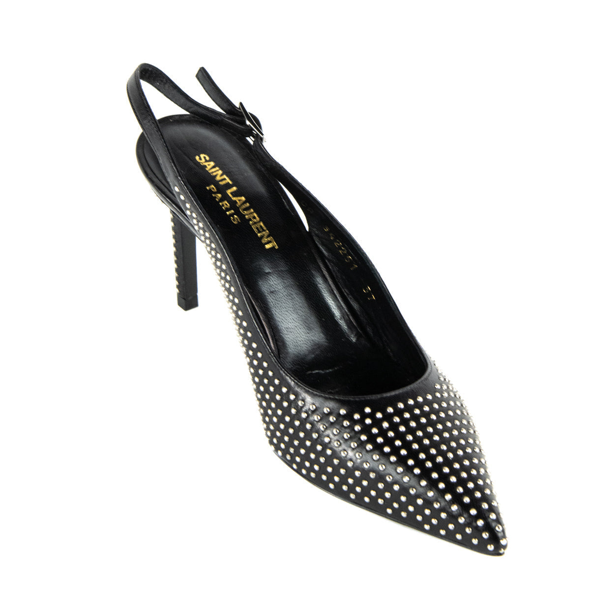 Luxury Saint Laurent Trending 2025 Black Paril Studded Slingback 90 Pumps Size US 7 | EU 37