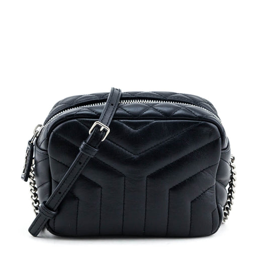 Luxury Saint Laurent Trending 2025 Black Y Quilted Leather Mini LouLou Bowling Bag