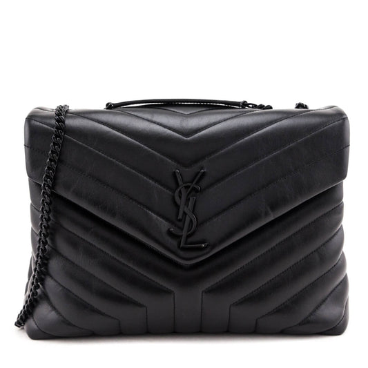 Luxury Saint Laurent Trending 2025 Black Y Quilted Leather Monogram Medium Loulou Chain Satchel