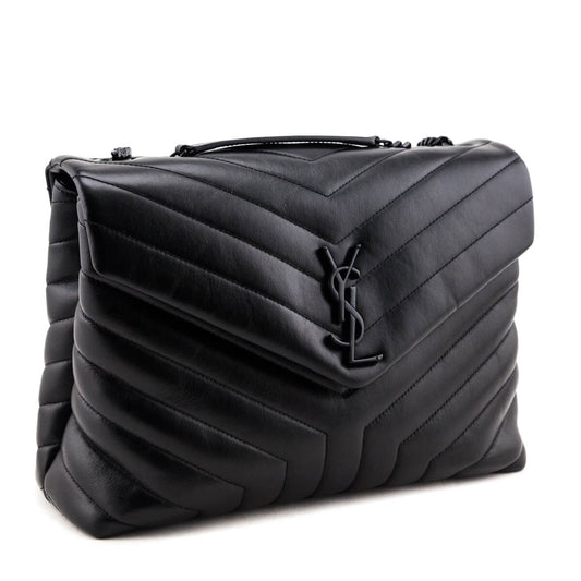 Luxury Saint Laurent Trending 2025 Black Y Quilted Leather Monogram Medium Loulou Chain Satchel