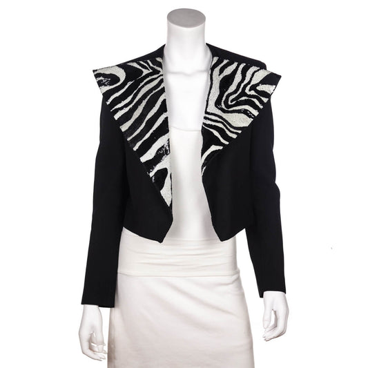 Luxury Saint Laurent Trending 2025 Black & White Zebra Sequin Jacket Size M | FR 38