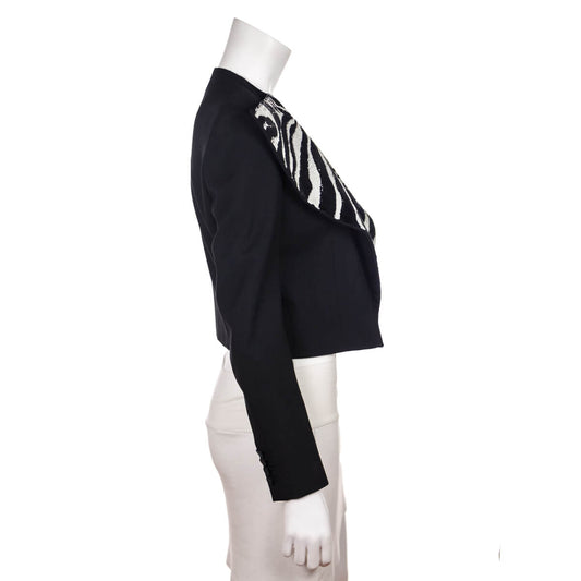 Luxury Saint Laurent Trending 2025 Black & White Zebra Sequin Jacket Size M | FR 38