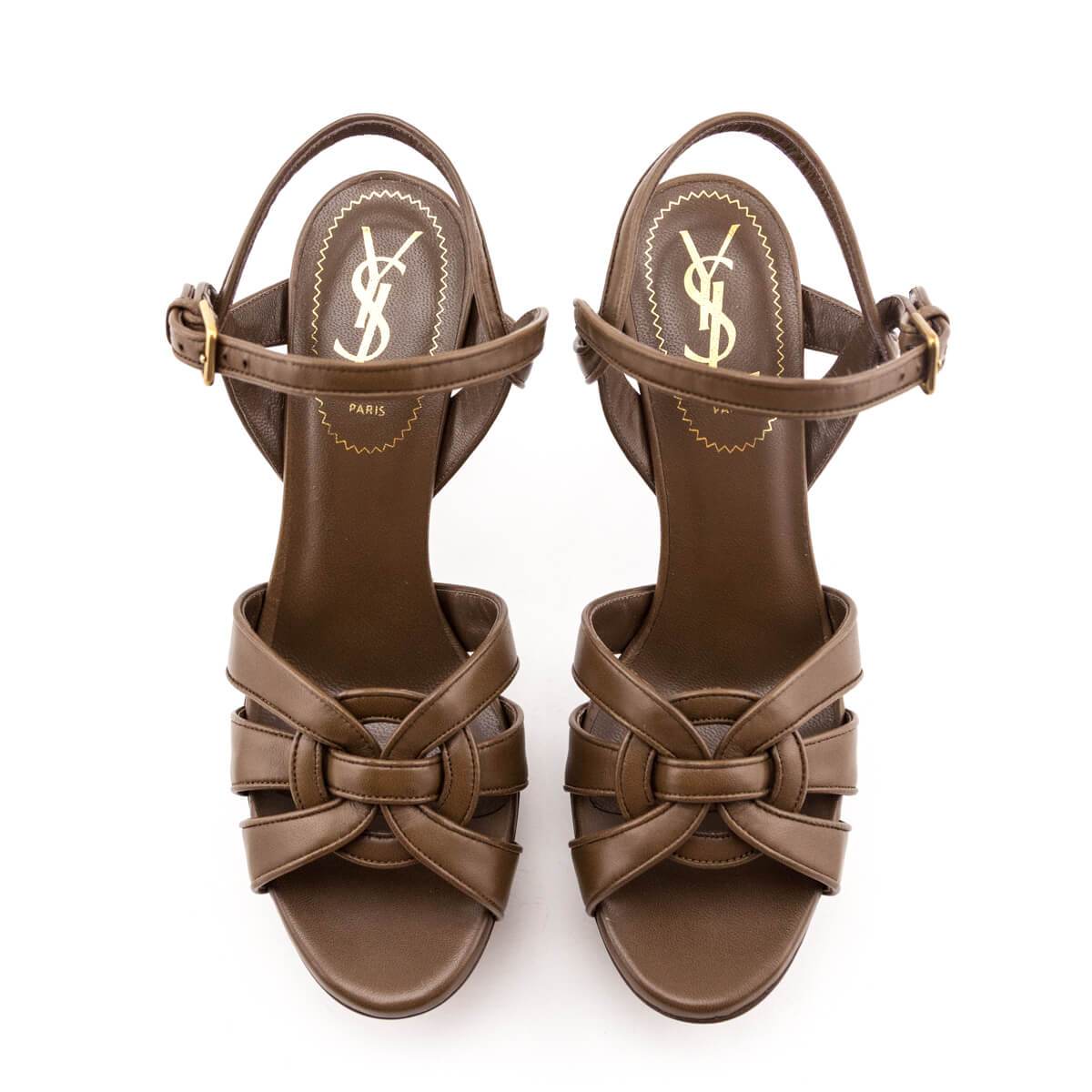 Luxury Saint Laurent Trending 2025 Brown Leather Tribute Platform Sandals Size 6 | EU 36