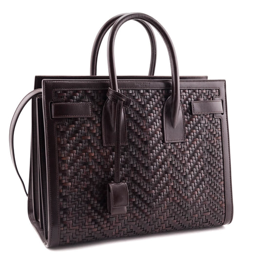 Luxury Saint Laurent Trending 2025 Burnt Brown Calfskin Paglia Palm Sac De Jour Tote