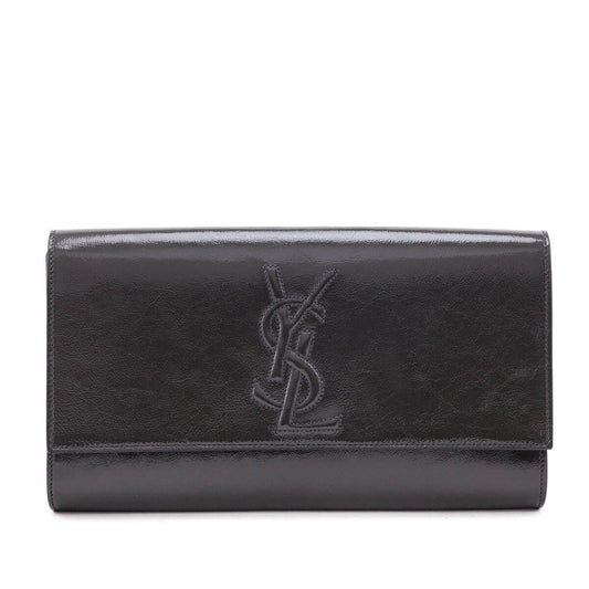 Luxury Saint Laurent Trending 2025 Gray Textured Patent Monogram Large Belle De Jour Clutch