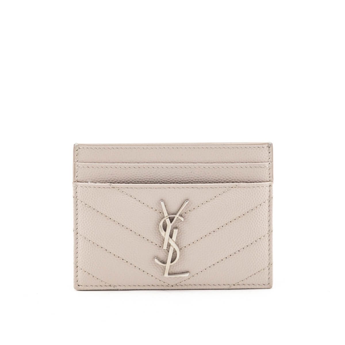 Luxury Saint Laurent Trending 2025 Light Taupe Grain De Poudre Matelasse Chevron Cassandre Card Case