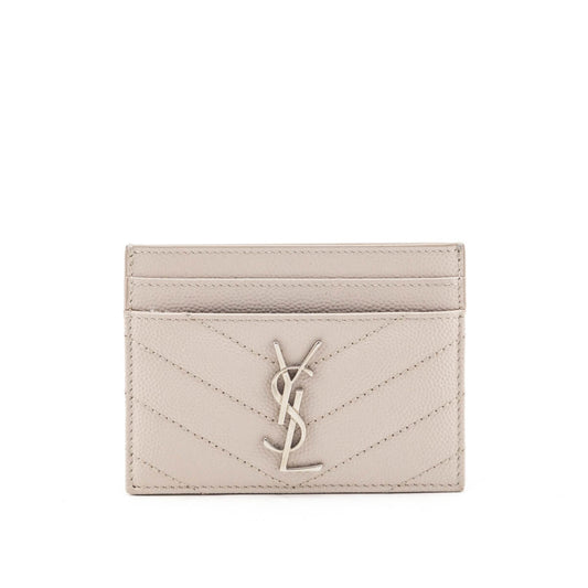 Luxury Saint Laurent Trending 2025 Light Taupe Grain De Poudre Matelasse Chevron Cassandre Card Case