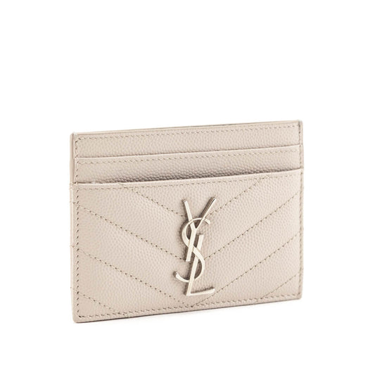 Luxury Saint Laurent Trending 2025 Light Taupe Grain De Poudre Matelasse Chevron Cassandre Card Case
