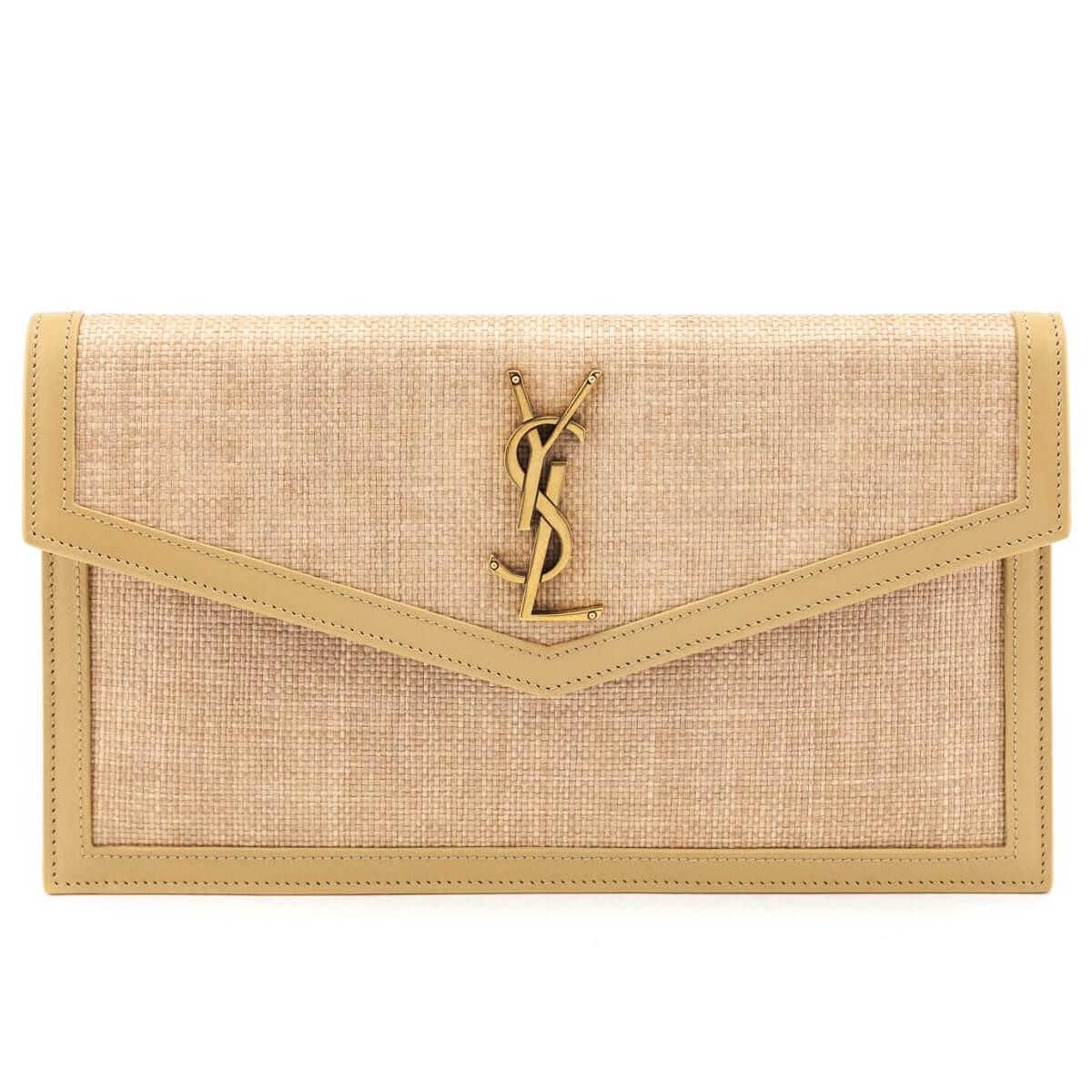 Luxury Saint Laurent Trending 2025 Natural Hay Blush Raffia Uptown Pouch