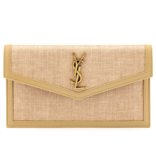 Luxury Saint Laurent Trending 2025 Natural Hay Blush Raffia Uptown Pouch