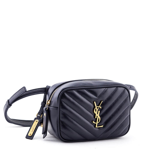 Luxury Saint Laurent Trending 2025 Navy Quilted Chevron Calfskin Lou Belt Bag