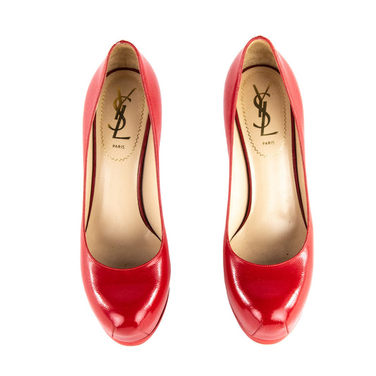 Luxury Saint Laurent Trending 2025 Red Leather Tribtoo Platform Pumps Size US 6 | EU 36