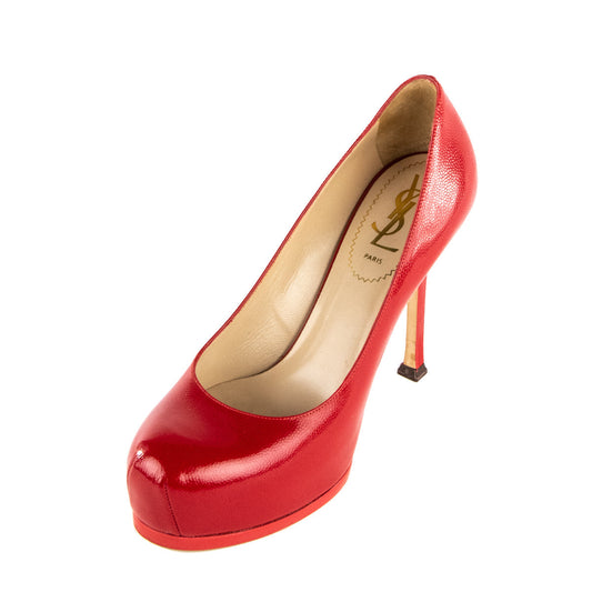 Luxury Saint Laurent Trending 2025 Red Leather Tribtoo Platform Pumps Size US 6 | EU 36