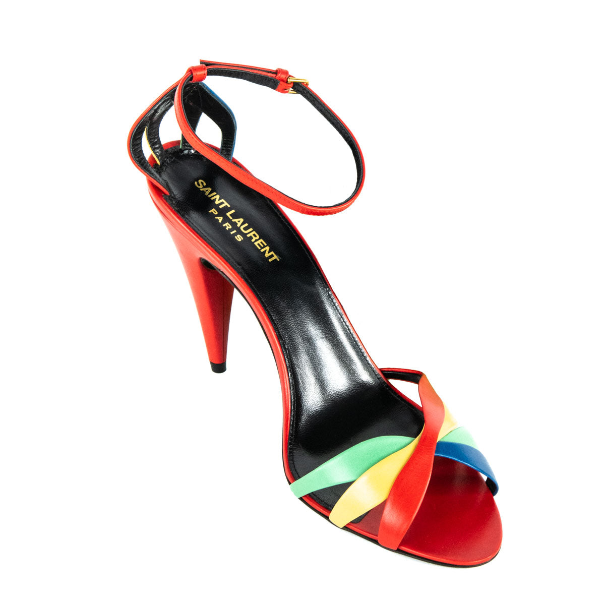 Luxury Saint Laurent Trending 2025 Red Multicolor Kristal Sandals Size US 10 | EU 40
