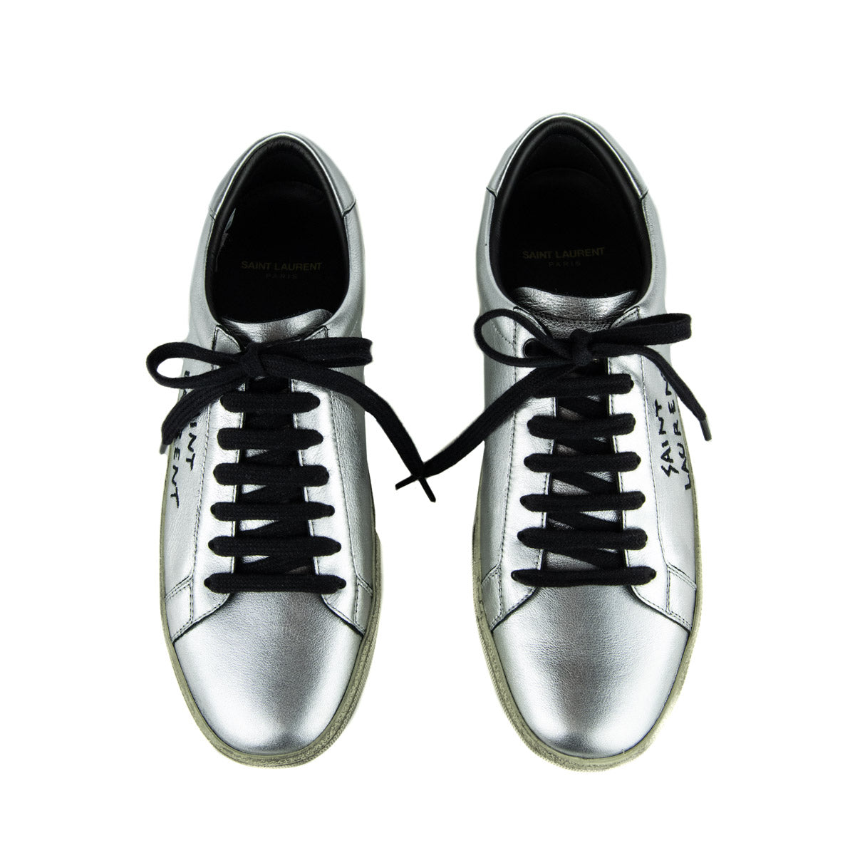 Luxury Saint Laurent Trending 2025 Silver Leather Alpha Sigma Low Top Sneakers Size 11 | EU 41