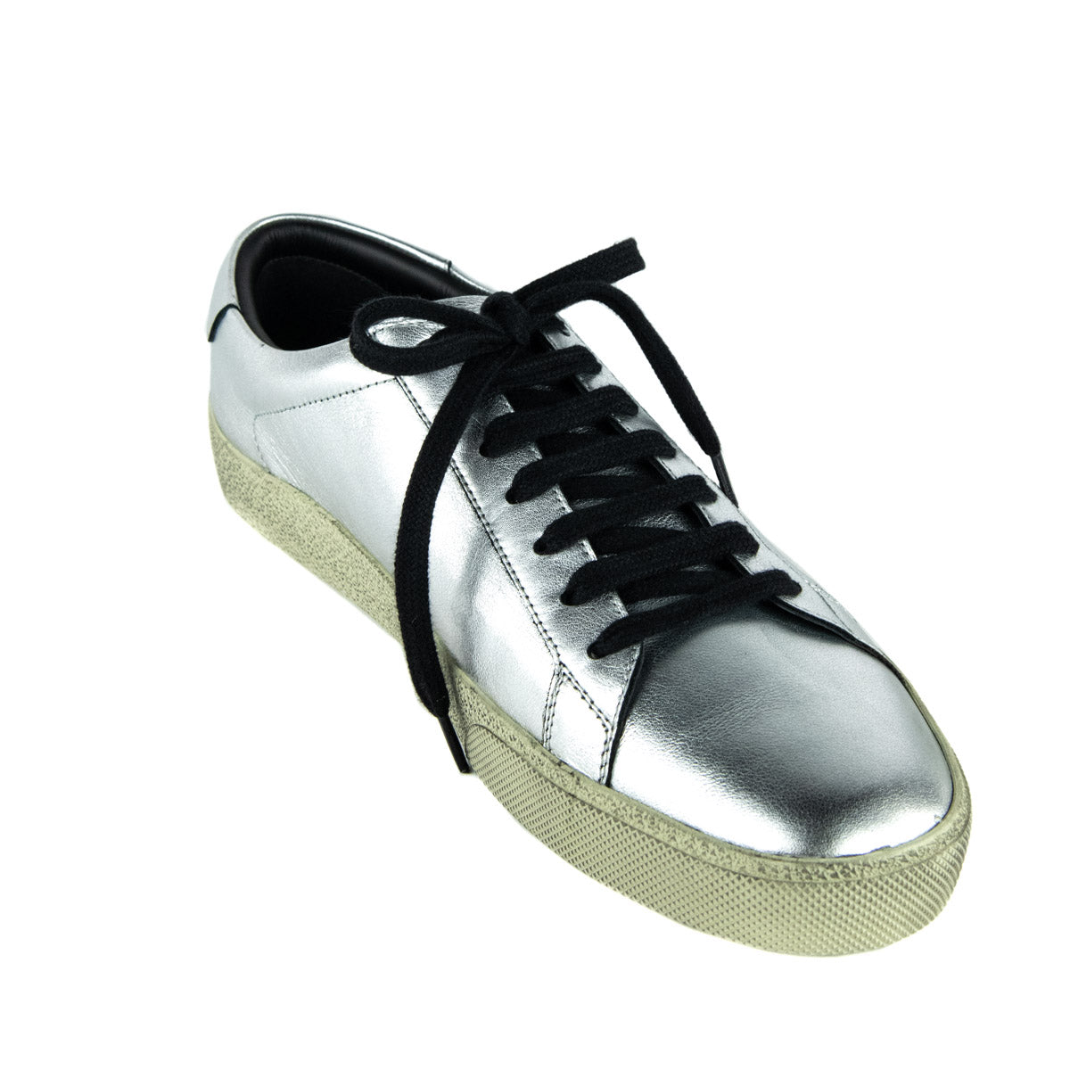 Luxury Saint Laurent Trending 2025 Silver Leather Alpha Sigma Low Top Sneakers Size 11 | EU 41