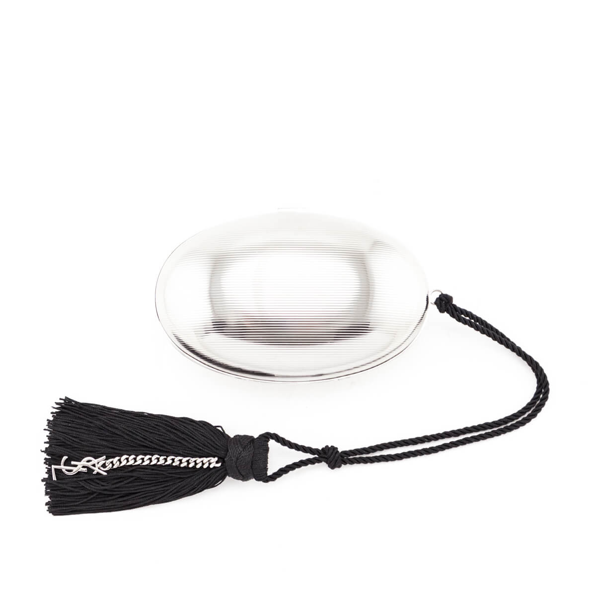 Luxury Saint Laurent Trending 2025 Silver Brass Oval Logo Minaudiere
