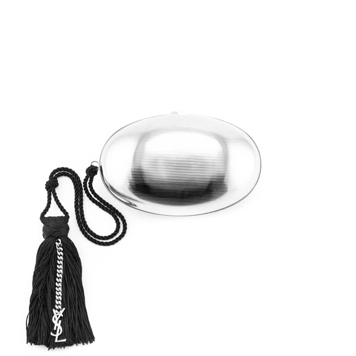 Luxury Saint Laurent Trending 2025 Silver Brass Oval Logo Minaudiere