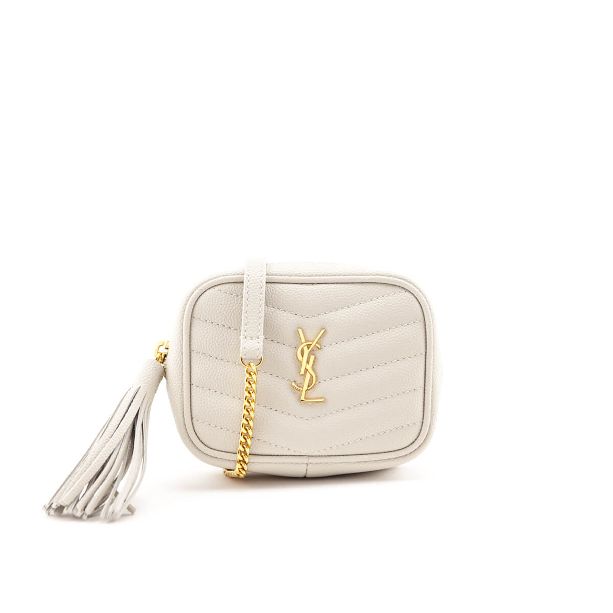 Luxury Saint Laurent Trending 2025 White Grain De Poudre Monogram Baby Lou Key Pouch