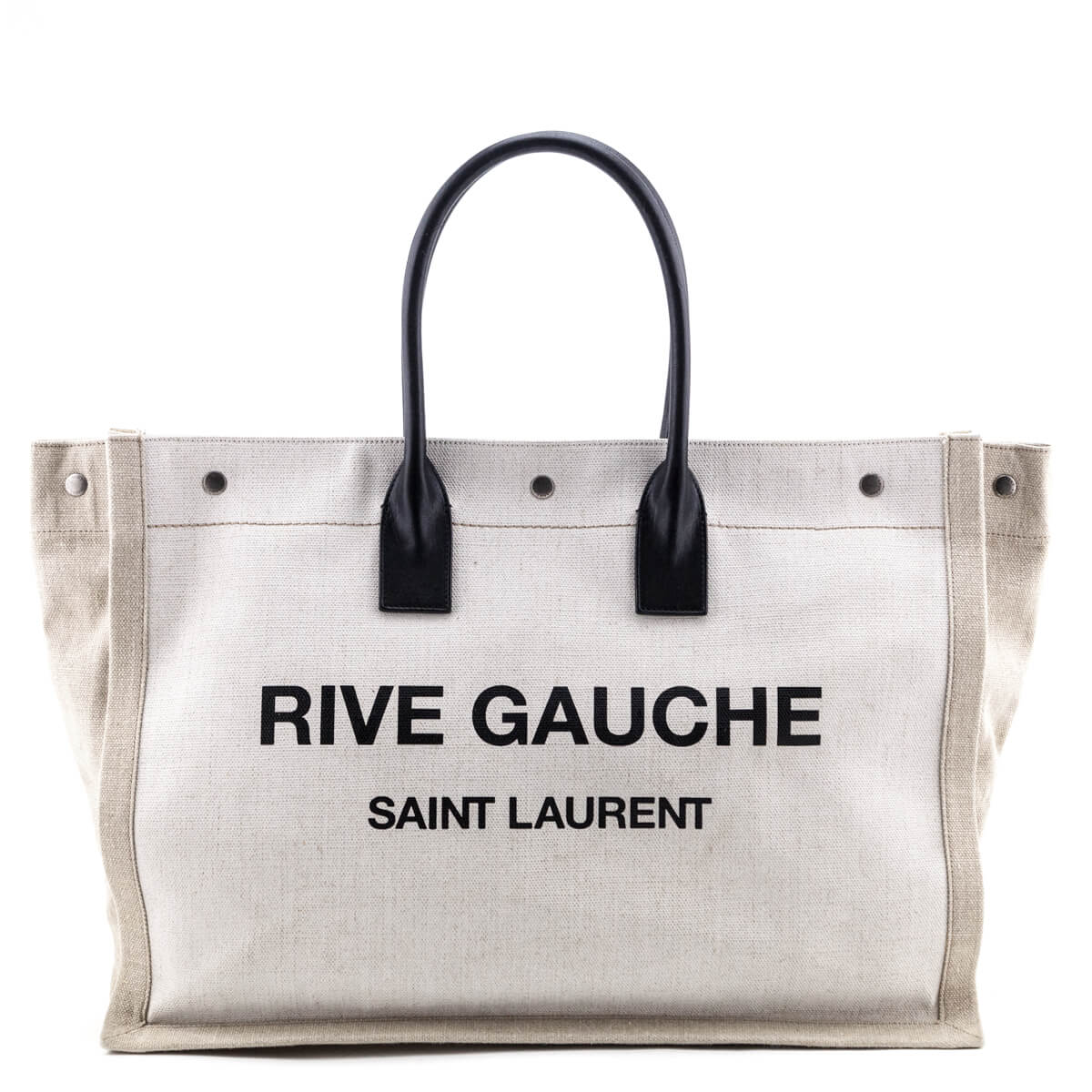 Luxury Saint Laurent Trending 2025 White Linen and Leather Rive Gauche Noe Tote
