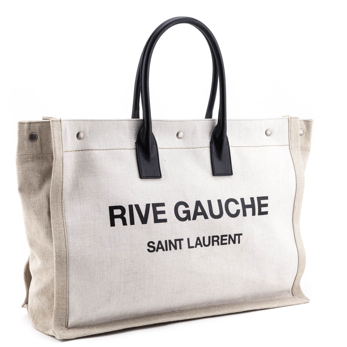 Luxury Saint Laurent Trending 2025 White Linen and Leather Rive Gauche Noe Tote