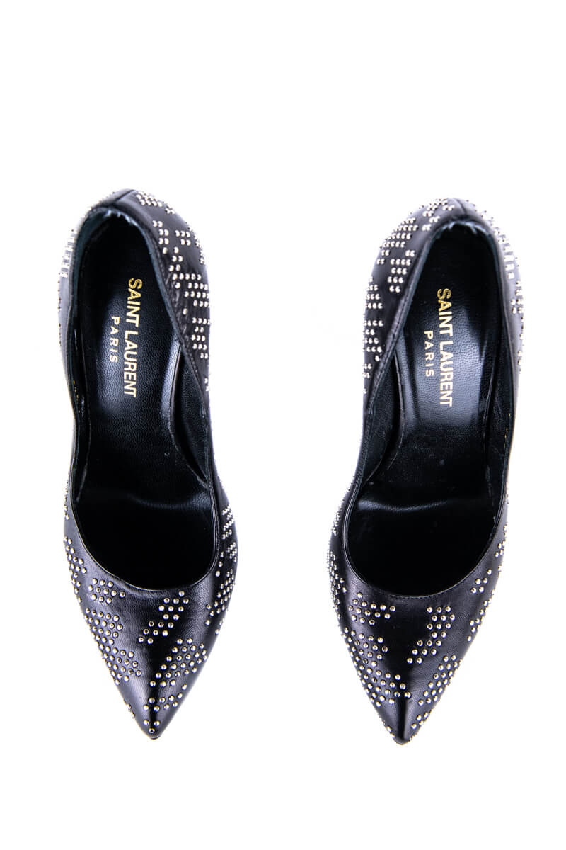 Luxury Saint Laurent Trending 2025 Black Leather Studded Platform Pumps Size US 6.5 | EU 36.5